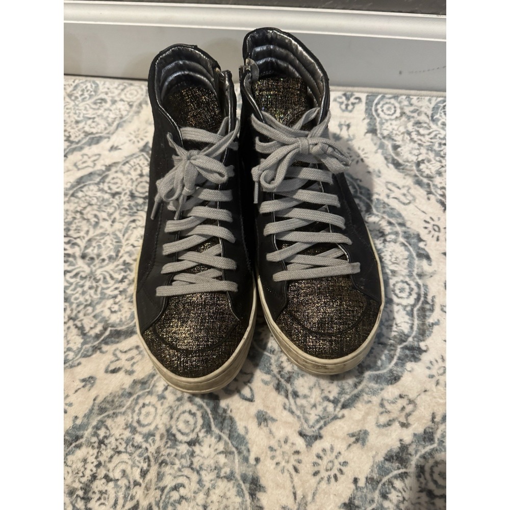 P448 Black Skate High Top Sneakers Zip Side 37 Black And Gold Sparkle